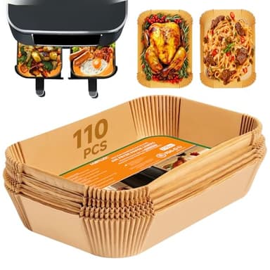 MYSTILUCK 110 Pièces 20,5x14cm Papier Cuisson pour Air Fryer, Accessoires AirFryer, Papier Sulfurisé compatibles avec Ninja/Double Stack, Plat Air Fryer Antiadhésif, Imperméable, l'huile.