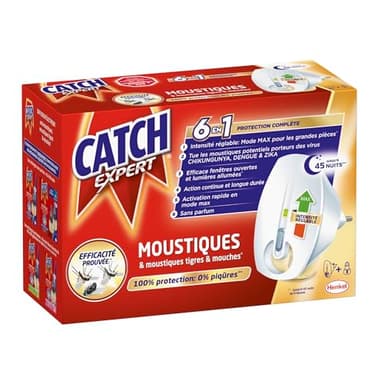 Catch Expert Moustiques – Diffuseur Electrique + Recharge (45 nuits) – Anti-Moustiques & Moustiques Tigres Répulsif