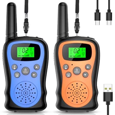 Talkie Walkie Enfants Rechargeable, Pakinui Talkie Walkie Longue Portée 3 KM avec Batterie 1000mAh, Ensemble de 2 Talki Walki avec Lampe de Poche VOX pour l'extérieur, Le Camping, La Randonnée