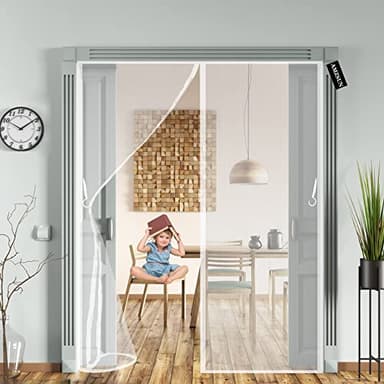 Magnétique Moustiquaire Porte-Moustiquaire Porte Fenetre 160 x 220 cm empêche les insectes de rentrer, comme les moustiques, les mouches pour Cuisine/Salon/Chambre - Blanc