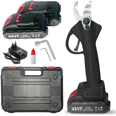 Ciseaux d'élagage électriques avec 2 batteries de 48 V et valise, cisailles portables professionnelles – coupe précise et service de batterie immédiate (Noir)