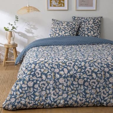 Future Home Parure de lit 3 pièces Adulte 2 Personnes à Rabat Fleurie en Percale 70 Fils Set de Housse de Couette 240x220cm +2 Taies d'oreiller 63x63 cm avec Fermeture Bouteille