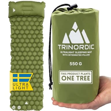 TRINORDIC Tapis de Camping Gonflable Ultraléger avec Oreiller - Matelas Pneumatique Simple pour Un Confort Optimisé - Matériel de Camping Durable et Léger pour Aventures en Plein Air