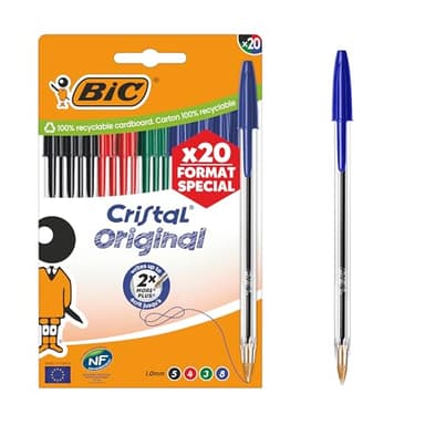 BIC Cristal Original Stylos-Bille Pointe Moyenne (1,0 mm) avec Capuchons et Embouts Assortis - Couleurs Assorties, Pochette Format Spécial de 27