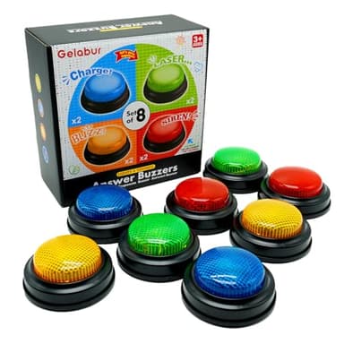 Gelaber 8 pièces Jeu Buzzer Blind Test, Buzzer pour Jeux de Questions avec 4 Sons Préenregistrés, Buzzer sonore et Lumineux, Cadeaux de Noël pour Enfants