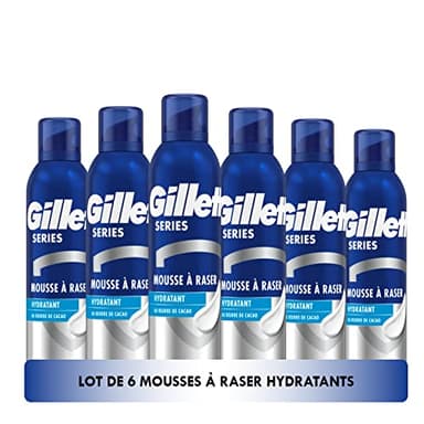 Gillette Series Mousse À Raser Hydratante au Beurre de Cacao, Qui Permet Une Protection Complète Contre Les Irritations, Les Coupures Les Rougeurs Et Les Tiraillements, 6x250ml