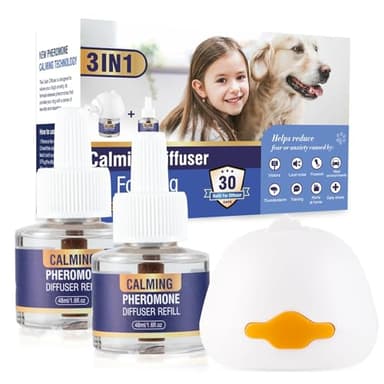 Piuess Pheromones Chien 3 in 1 (1 Diffuseur+2 Recharges 48 ML) Calmant Apaisant Prise Phéromones pour Apaiser Les Relaxantes Calmantes Agité Stressé Réduit Le Comportements 60 Jours Insipide