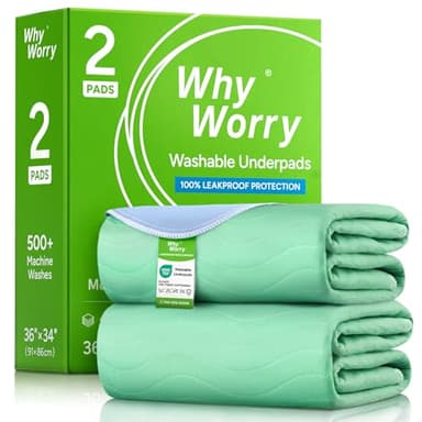 WhyWorry Protege Matelas Alèse Imperméable 86 x 91 cm, Couvre Matelas Absorbant pour Incontinence, Tapis de Lit Lavable en Machine, Protection Réutilisable pour Adulte & Bébé, Oeko-TEX, Vert, 2 Unités