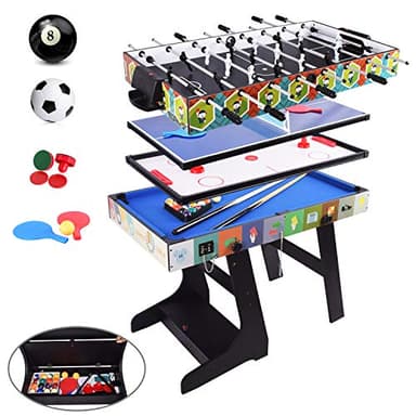 OYE 4FT Baby Foot Enfan Table, Multiple Jeux 4 en 1 pour Baby-Foot, Pliante-Billard, Tennis de Table, Babyfoot, Air Hockey (4 en 1 Pliante Table)