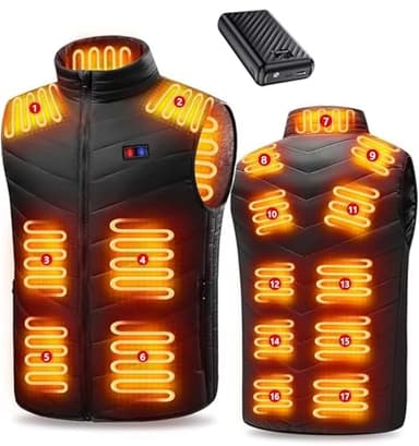 Sentasi Gilet Chauffante avec Batterie 27000mAh, 17 Zones Veste Chauffante Doudoune Électrique 3 Niveaux de Chaleur Homme Femme (FR/ES, Alpha/lettres, M, Taille normale, Taille normale, Tiefschwarz)