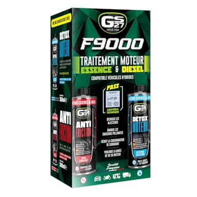 GS27 - F9000 – Traitement Moteur Essence & Diesel 2-en-1 – Décrassage Injection + Antifriction Huile – Action Préventive & Curative – 2 x 300 ML