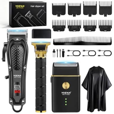 HIENA PRO Tondeuse à cheveux pour homme, sans fil, tondeuse à barbe, rasoir à lames, kit complet de rasage et de coupe de cheveux électrique (3 pièces)