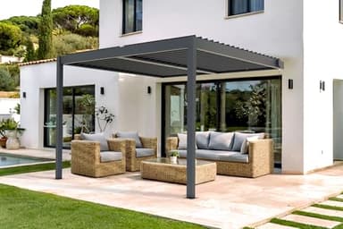 CAZEBOO Pergola Bioclimatique 3x3 m Autoportée Piana – Tonnelle de Jardin Abri Terrasse Aluminium Taupe – Lames Orientables Acier – Résistante Vent – Protection Soleil Pluie – Montage Facile Durable