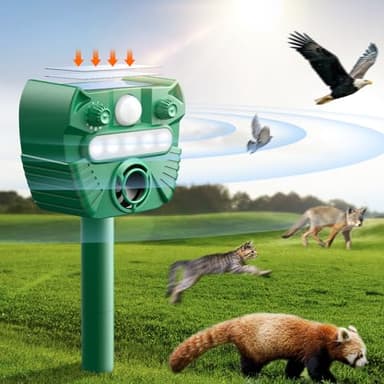 Repulsif Chat Exterieur Ultrason Solaire et Chargement USB, 5 Modes Réglable, Répulsif Animaux Imperméable IP45, Efficace Anti Les Chats, Chiens, Oiseaux, Renards, Rats