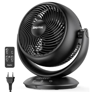 EasyAcc Ventilateur de Table Silencieux, 20dB Circulation Turbo Ventilateur 3D avec Télécommande /3 Vitesses/Réglable à 180 °/Minuterie de 2-12 heures pour Pièces de 25 m² Chambre à Coucher Salon
