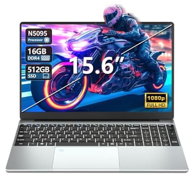 Ordinateur Portable 15,6", Windows 11 PC Portable 16Go RAM 512Go SSD, Celeron N5095 CPU, Clavier Rétro-éclairé, Déverrouillage Empreinte, 180°Opening and Closing Laptop 1080P Écran, Mini-HDMI+USB3.0