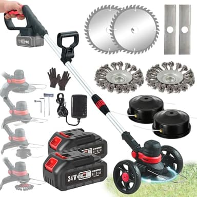 Coupe Bordure sans Fil avec Batterie(Brushless, 30cm Coupe) Debroussailleuse Electrique sans Fil pour Batteries Makita, 4 en 1 Lame Coupe Bordure avec Batterie Lithium 4.0Ah x2, Tete Brosse x2