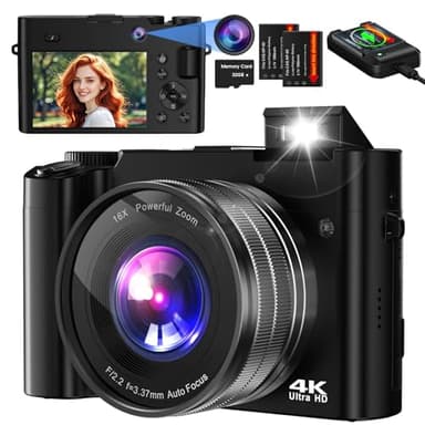 Appareil Photo Numérique,Bofypoo 64MP Autofocus Vlogging Caméra avec Double Caméra Avant et Arrière 32G Carte Mémoire,Camera Vlog avec Zoom Numérique 16X pour Les Débutants (Noir)