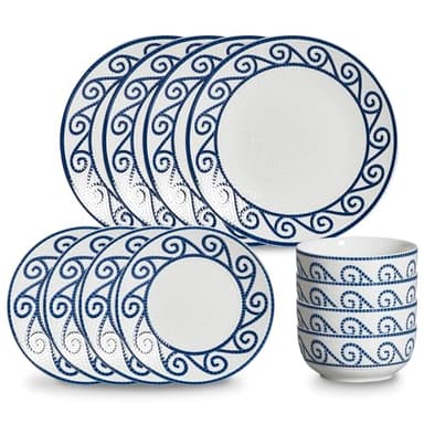 Service de Vaisselle 12 Pièces pour 4 Personnes, Ensemble de Table avec Assiettes Plates, Assiettes à Dessert et Bols, Compatible Micro-ondes et Lave-vaisselle, Idéal pour Tafelservice