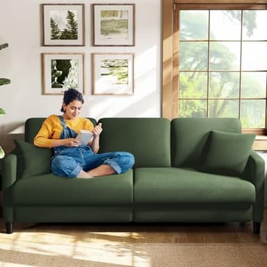 Welzona Canapé 3 Places, 211 cm, Confortable 3 Places, en Polaire, Montage sans Outils, pour Salon, Petit canapé 3 Places, Petit canapé avec 2 Coussins Inclus, Vert