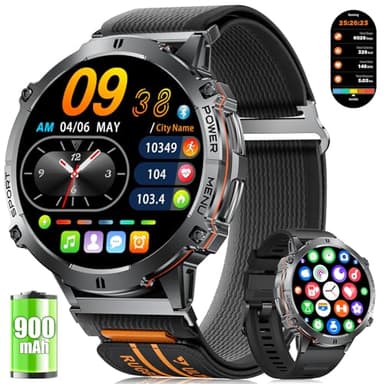 LIGE Montre Connectée Homme avec 900mAh, 1,73'' AMOLED Grand Écran Montre Connectée Militaire avec Kompass Baromètre, 110+ Modes de Sport, IP68 Étanche, Fréquence Cardiaque/SpO2 for Android iOS, Noir