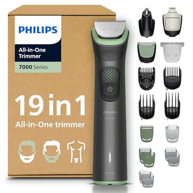 Philips Multigroom série 7000 Tondeuse tout-en-un 19 accessoires – tondeuse pour barbe, cheveux et corps, lames en métal auto-affûtées, 26 hauteurs de coupe (0,5-20 mm), modèle MG7962/30