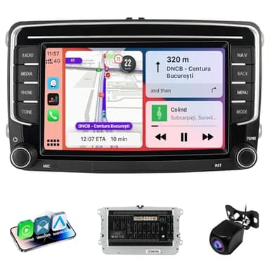 Haudio 2 Din Autoradio avec Apple CarPlay et Android Auto Sans Fil, Écran de Voiture 7 Pouces avec Canbus,Bluetooth,Mirror Link, FM/AM/RDS/SWC Autostereo pour VW Golf 6, Passat,Polo,Tiguan,Jetta&Skoda