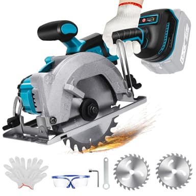 Scie circulaire sans fil compatible avec batterie Makita 18 V, mini scie circulaire sans balais avec 2 lames de scie (140 mm), avec coupe diagonale, 6200 tr/min, idéale pour couper du bois (sans