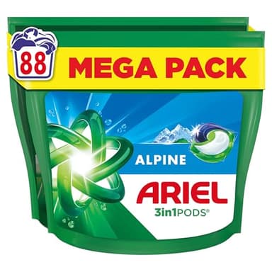 Ariel Pods 3en1 Alpine, Lessive en Capsules, 88 Lavages (44x2), Action Détachante En 1 Seul Lavage, Dissolution Rapide Même à Froid, Fabriqué en France