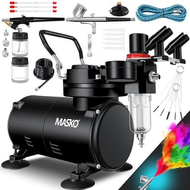 Masko Kit aérographe avec compresseur 4 bar avec pistolets aérographe, pistolet à peinture, kit complet pour tatouage, peinture d'art, aiguilles et buses dans les accessoires, kit double