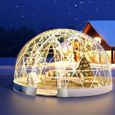 Tente dôme de jardin à bulles de 3,7 m, serre à dôme géodésique avec housse transparente en PVC, tente dôme à bulles de jardin étanche pour extérieur, terrasse, salle à manger (Bord Blanc, 3,7 Mètres)