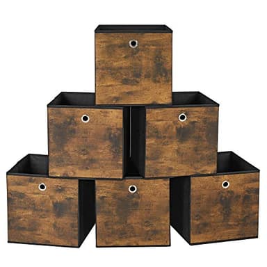 SONGMICS Boîte de Rangement, Lot de 6, Bac avec Poignée, Cube Tissu Non-tissé et Oxford, Panier, 30 x 30 x 30 cm, Adaptés aux Meubles Cubiques, Pliables, Vêtements, Marron Rustique et Noir RFB102B01