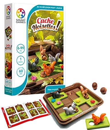 SmartGames - Cache Noisettes - Jeu de Réflexion et de Logique - Mettez vos provisions à l'abri - 60 Défis de Niveaux Différents - 1 Joueur - A partir de 6 Ans