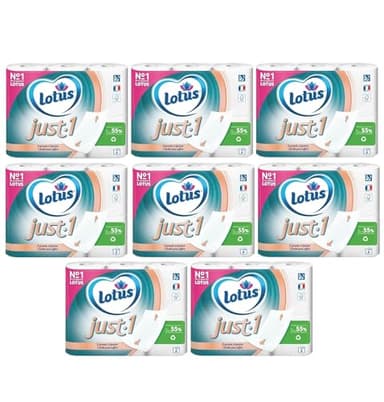 Papier Toilette Lotus Just 1 Blanc 6 Rouleaux Ultra Doux Haute Qualité - lot de 8 - Offre Spéciale