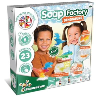 Science4you Lab Kit de Fabrication Enfants-Fabriquez Vos Propres Savons avec des Jouets de Dinosaures, Dino Phosphorescents pour Les Filles et Les Garçons 6 7 8 9+