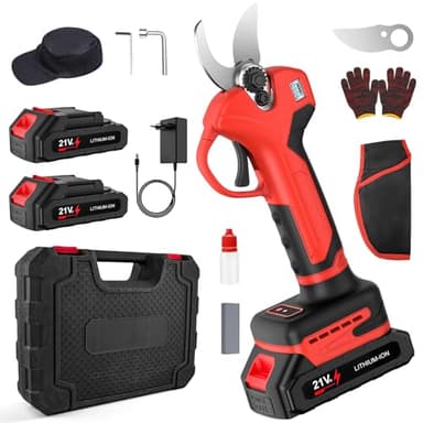 Secateur Electrique sans Fil, 30mm Secateur Electrique Professionnel avec 2 Batteries et Écran LCD, 650W Moteur sans Balais, Lame SK5, Sécateur Électrique pour Jardinage, Vigne, Arbre Fruitier (Rouge)