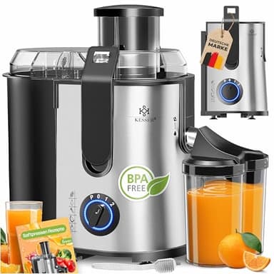 KESSER - Centrifugeuse en Inox Fruits et légumes 1100W, Extracteur de jus, Capacité 1L, Ouverture 85mm