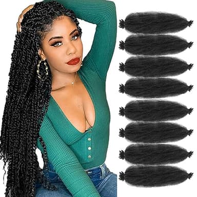 Bluonasi 24 Pouces Twist Hair - 8 Packs Marley Springy Afro Extension for Crochet Braids, Kinky Style (1B)