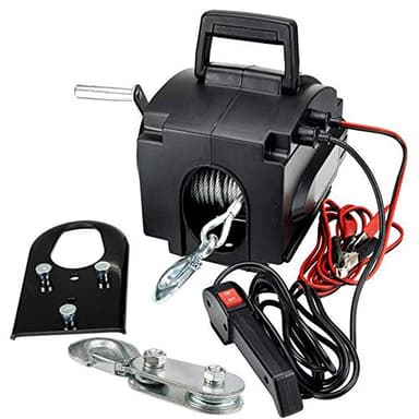Treuil Électrique 12V 300W avec Télécommande et Manivelle - Capacité de Traction 2000 lbs pour Voiture Bateau 4x4 Remorquage