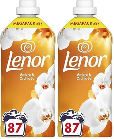 Lenor Adoucissant Ambre et Orchidée, 87 Lavages, 24H De Fraîcheur Relaxante, Avec Huiles Essentielles, Parfum Relaxant Sensation Zen, Efficace en Cycles Rapides et à Froid, Testé Dermatologiquement