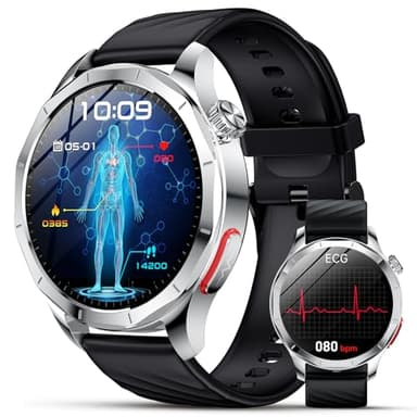 ECG Smartwatch avec HRV/Pressιon artérιelle/𝐆𝐥𝐲𝐜é𝐦𝐢𝐞/ Acide Urique/IMC, 1,43" AMOLED Montre Connectée Homme avec Fréquence Cardiaque/Sommeil/SpO2/Apnée,Fonction SOS, IP68 pour Android iOS