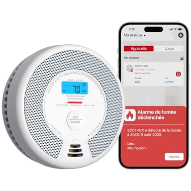 X-Sense Détecteur de Fumée et de Monoxyde de Carbone Connecté avec Batterie Remplaçable, Détecteur Intelligent Compatible avec X-Sense Home Security App, SC07-WX, Lot de 1