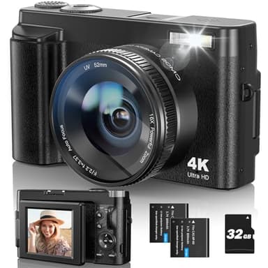 Appareil Photo Numérique 4K 48MP avec Ecran 3'' Rabattable de 180° Selfie Vlogging Caméra Autofocus 16X Zoom Flash Intégré Digital Caméra Portable Appareil Photo pour Débutants