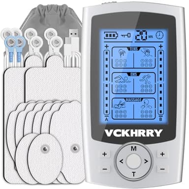 VCKHRRY 3 EN 1 TENS EMS Électrostimulateur Musculaire pour le soulagement de la douleur, la stimulation musculaire, avec 2 Canaux Indépendant, 36 Programmes de Massage, 10 électrodes
