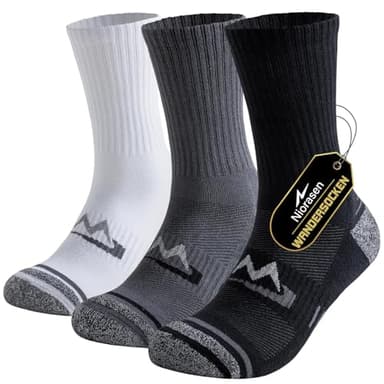 Niorasen Chaussettes Randonnée Homme, 3 Paires Chaussettes Sport Respirantes et Rembourrées en Coton, Chaussette Anti Ampoule Pour le Trekking, Tennis, Running