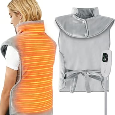 VOSFEEL Coussinet Chauffant Long pour le Cou, Épaules et Dos - 6 Niveaux de Chauffage Réglable et Minuterie jusqu'à 120 Min - Tissu Ultra Doux et Lavable en Machine, Cable Alimentation 2.7m, 60×100cm