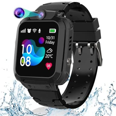 Puhiuyoi GPS Montre Connectée Enfant, Conversation Bidirectionnelle Montre Intelligente Enfants avec IP68 Résistant, Appel SOS, Voice Chat, Jeu, Caméra, Cadeaux pour Garçons et Filles 4-12 Ans