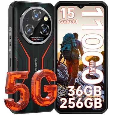 OUKITEL WP55 5G Téléphone Portable Incassable - Android 15 Smartphone Incassable 36Go+256Go/2To, Écran 6.6''FHD+ 120Hz, 108MP+32MP Caméra Téléphone Etanche Antichoc Dual SIM/Face ID/GPS/NFC -Orange
