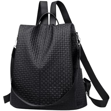 Wesoke Petit Sac à dos pour Femme, Sac à dos Antivol pour Femme, Sac à dos de Voyage en Cuir PU Imperméable à la Mode pour Dames, Sac à dos Quotidien Léger Sac à bandoulière, Noir