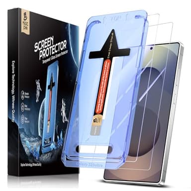 MAGIC JOHN Verre Trempé pour Samsung Galaxy S25 Ultra, 2 Pièces, Protection d'écran Anti Rayures Dureté 9H avec Kit d'Installation Facile, Auto Dust-Elimination, Couverture Complète, HD Transparent